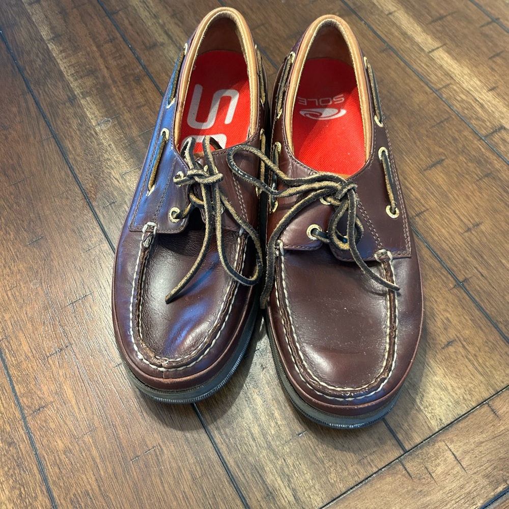 Sperry Top-Sider Men’s 8.5M Leather Boat Shoes Brown 2-Eye Vibram Sole - Picture 2 of 9